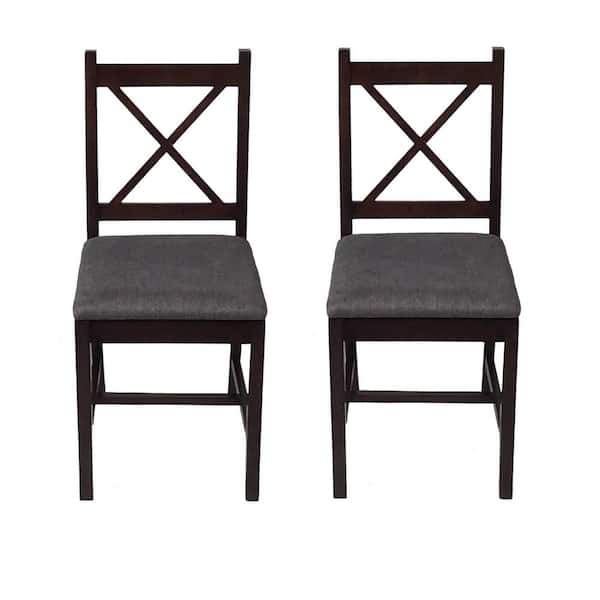 Unbranded Ema Dark Grey Rubber Wood Fabric Dining Chair with Espresso Leg (Set of 2)