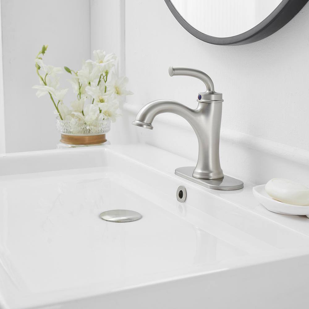 Brushed Nickel Single Handle Bathroom Faucet with Pop-up Drain