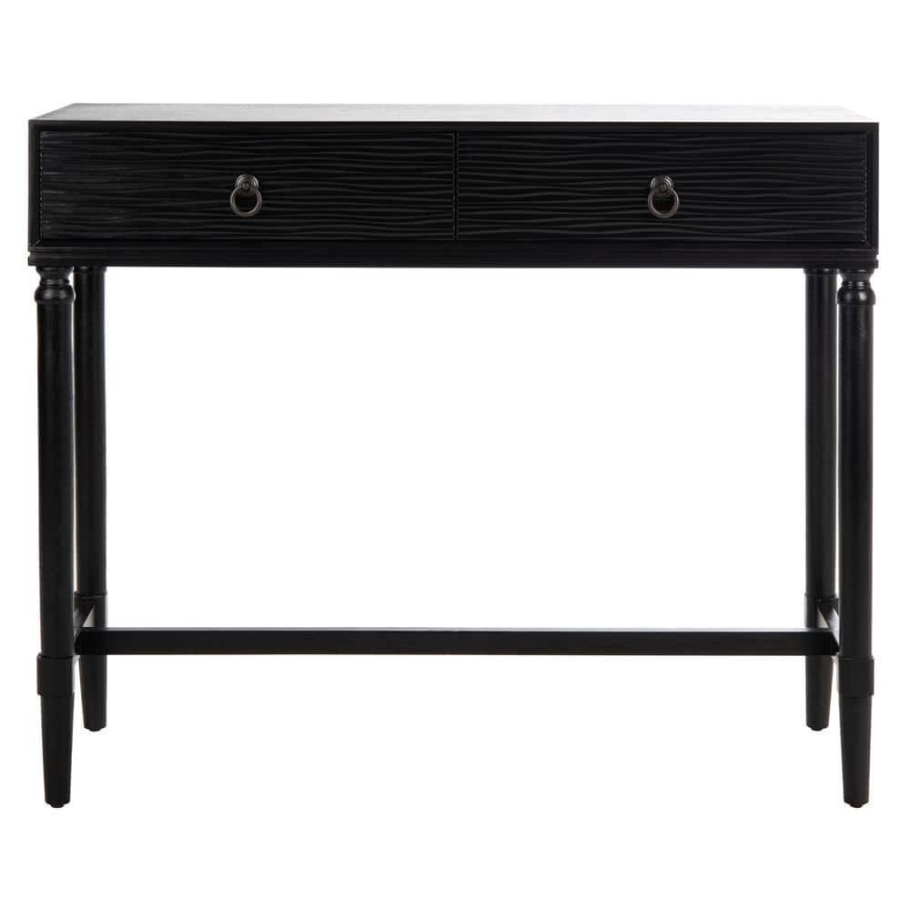 Aliyah Black Wood Console Table with Storage Drawers