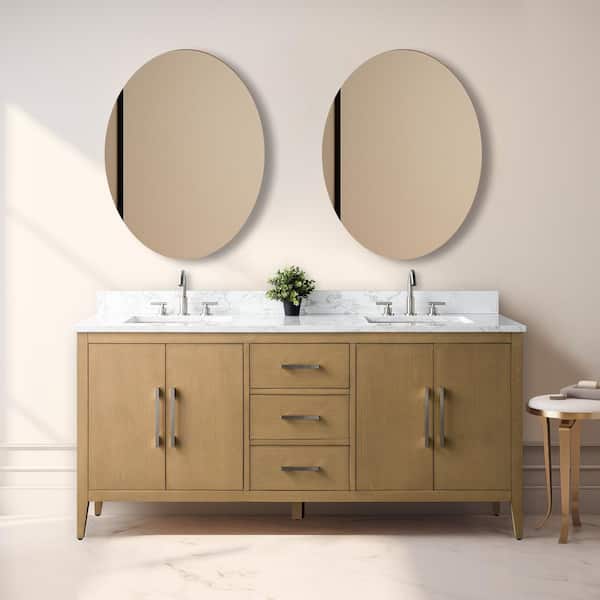Vanity Art 72 in. W x 22 in. D x 34 in. H Double Sink Bathroom Vanity Cabinet in White with Engineered Marble Top