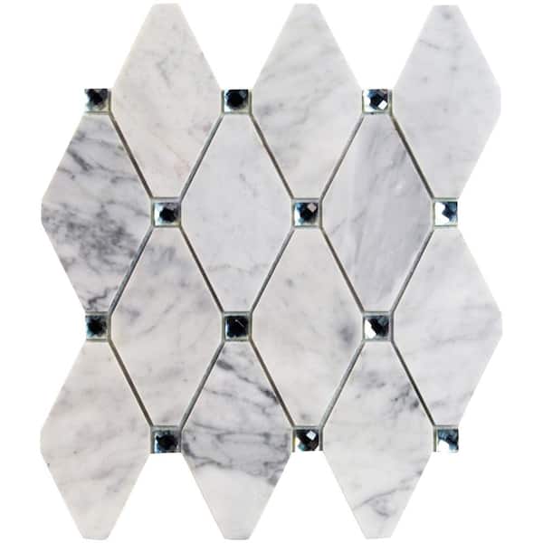 Ivy Hill Tile Mirage Lozenge Asian Statuary 11.25 in. x 10.5 in. x 8 mm Marble and Glass Wall Mosaic Tile