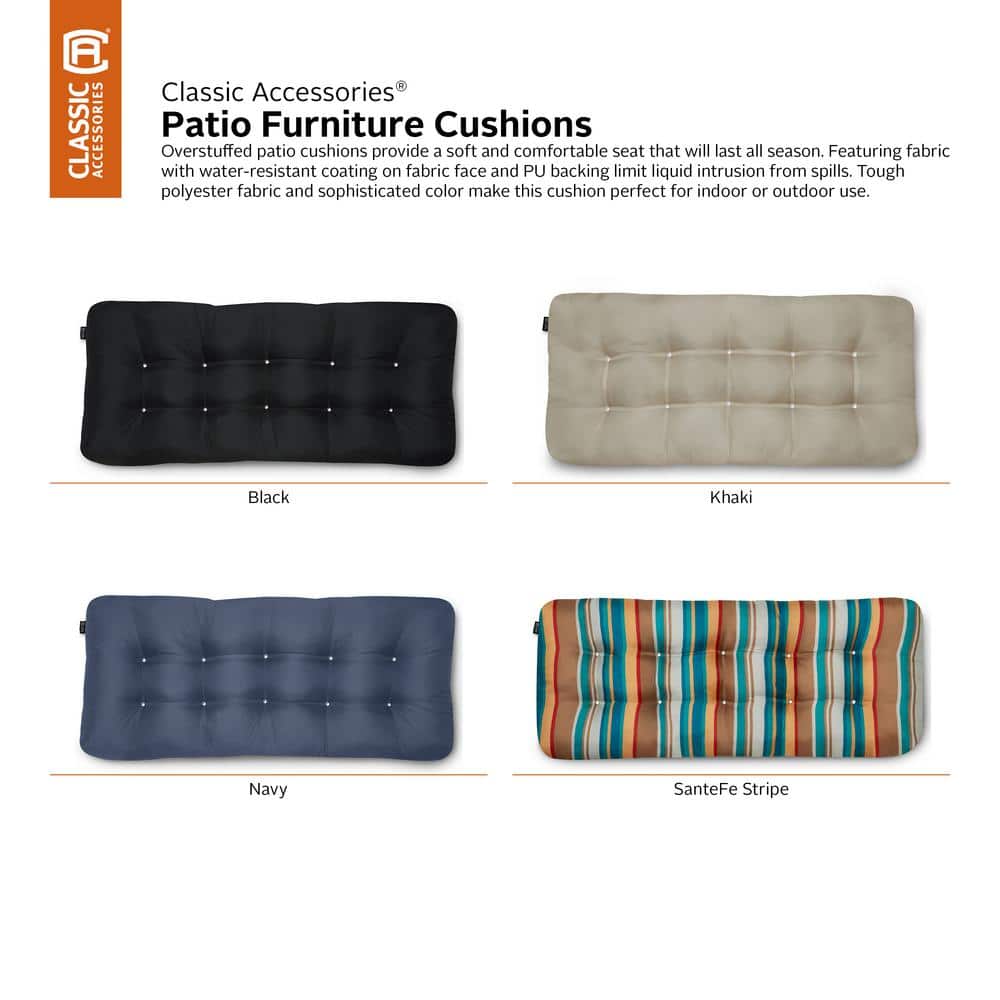 Beige Overstuffed Water-Resistant Outdoor Bench Cushion, 54" x 18"