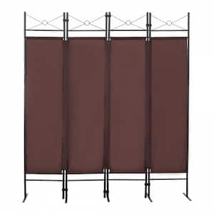 71.3 in. H × 63 in. L 4 Panel Iron Brown Room Divider Folding Privacy Screen Wall Partition