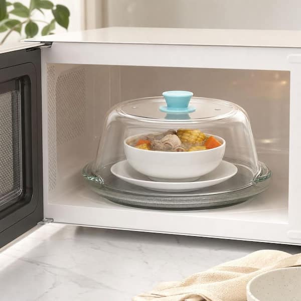 Numhew 10 in. Glass Microwave Splatter Cover with Vent Hole, Silicone Knob, Cookware Serving Dish with Splatter Guard Lid