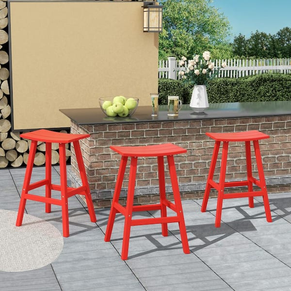 Franklin Red 29 in. Poly HDPE Fade Resistant Outdoor Patio Saddle Seat Pub Height Bar Stool (Set of 3)