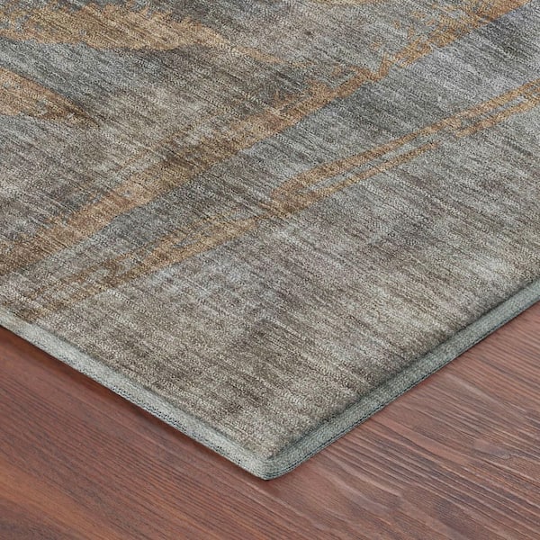 Mayfield Premium Machine Washable Abstract AMF2222 Khaki 8 ft. x 8 ft. Round Rug