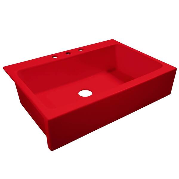 SINKOLOGY Josephine Quick-Fit Drop-in Farmhouse Fireclay 33.85 in. 3-Hole Single Bowl Kitchen Sink in Candy Apple Gloss Red