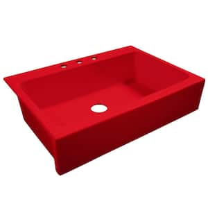 Josephine 34 in. 3-Hole Quick-Fit Drop-In Farmhouse Single Bowl Gloss Red Fireclay Kitchen Sink