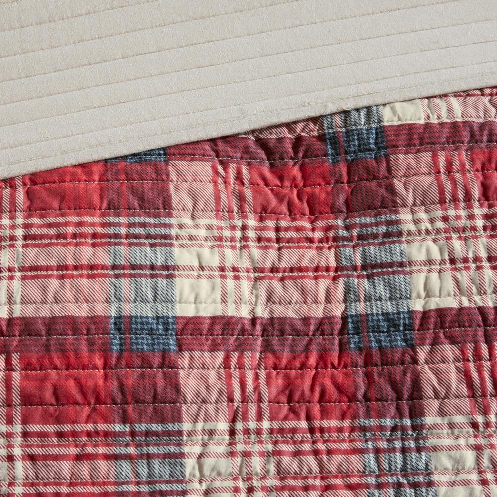King Red Cotton Reversible Quilt Set with Shams