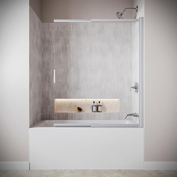 Conca 48'' x 58'' Framed Sliding Bathtub Door,CrystalTech Treated 3/16'' Glass, Polished Chrome Hardware