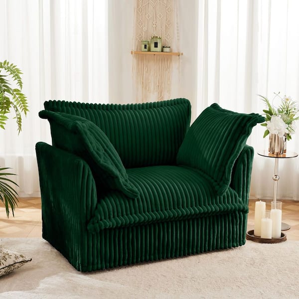 49 in. Flared Arm Corduroy Upholstery Rectangle Sofa in Light Green with Big Back Cushion, 2 Big Toss Pillows