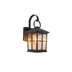 1-Light Bronze Outdoor Wall Mount Lantern with Water Glass