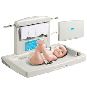 Wall-Mounted Baby Changing Station Horizontal Foldable Diaper Change Table Safety Straps and Hanging Rods