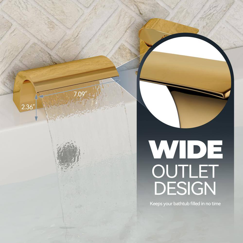 Gold Deck Mounted Waterfall Tub Faucet with Hand Shower