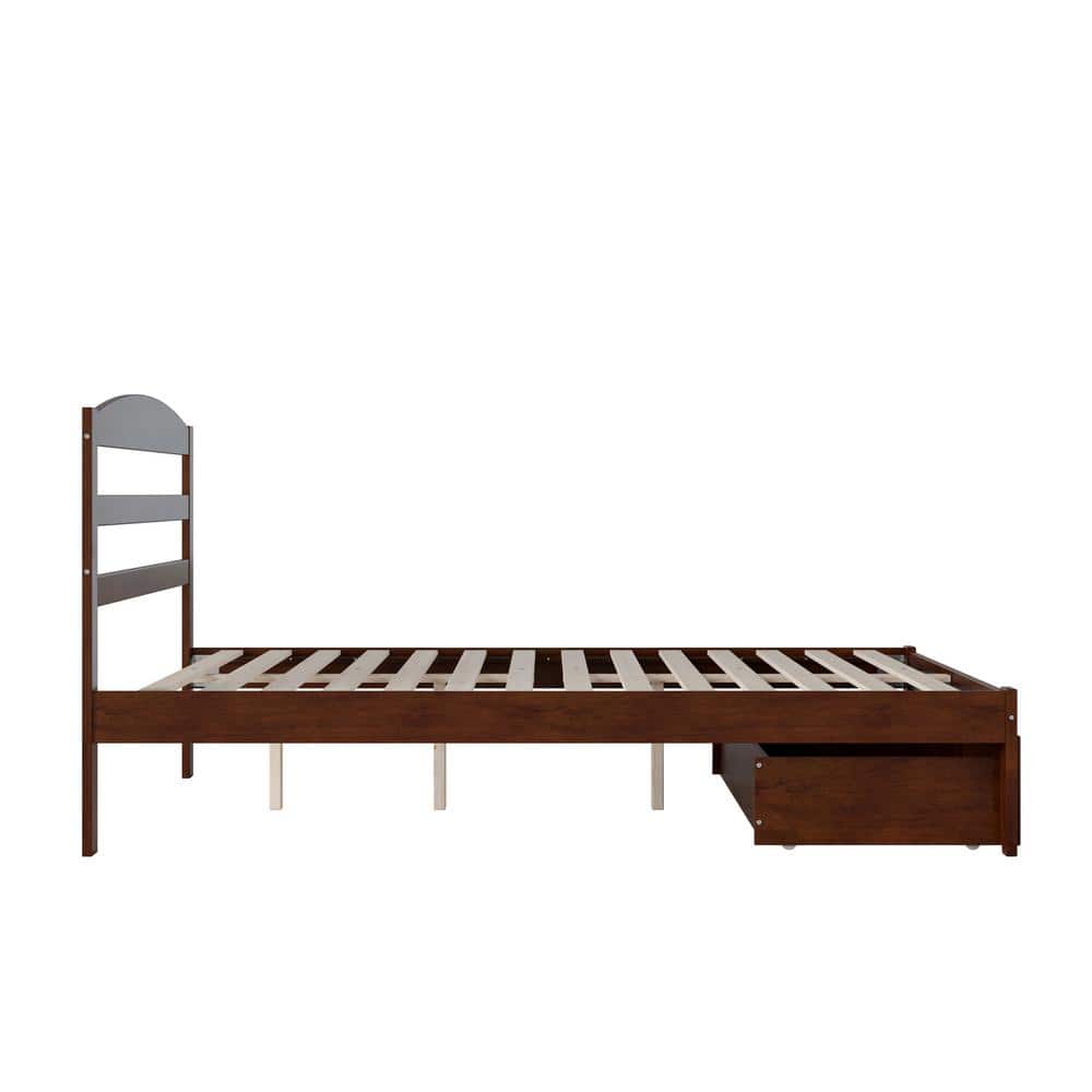 Warren Queen Walnut Wood Platform Bed with Foot Drawer
