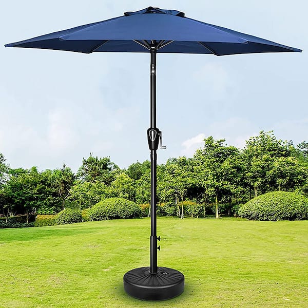 Coporesell 7.5 ft. Stainless Steel Patio Umbrella in Blue with Push Button Tilt and Crank