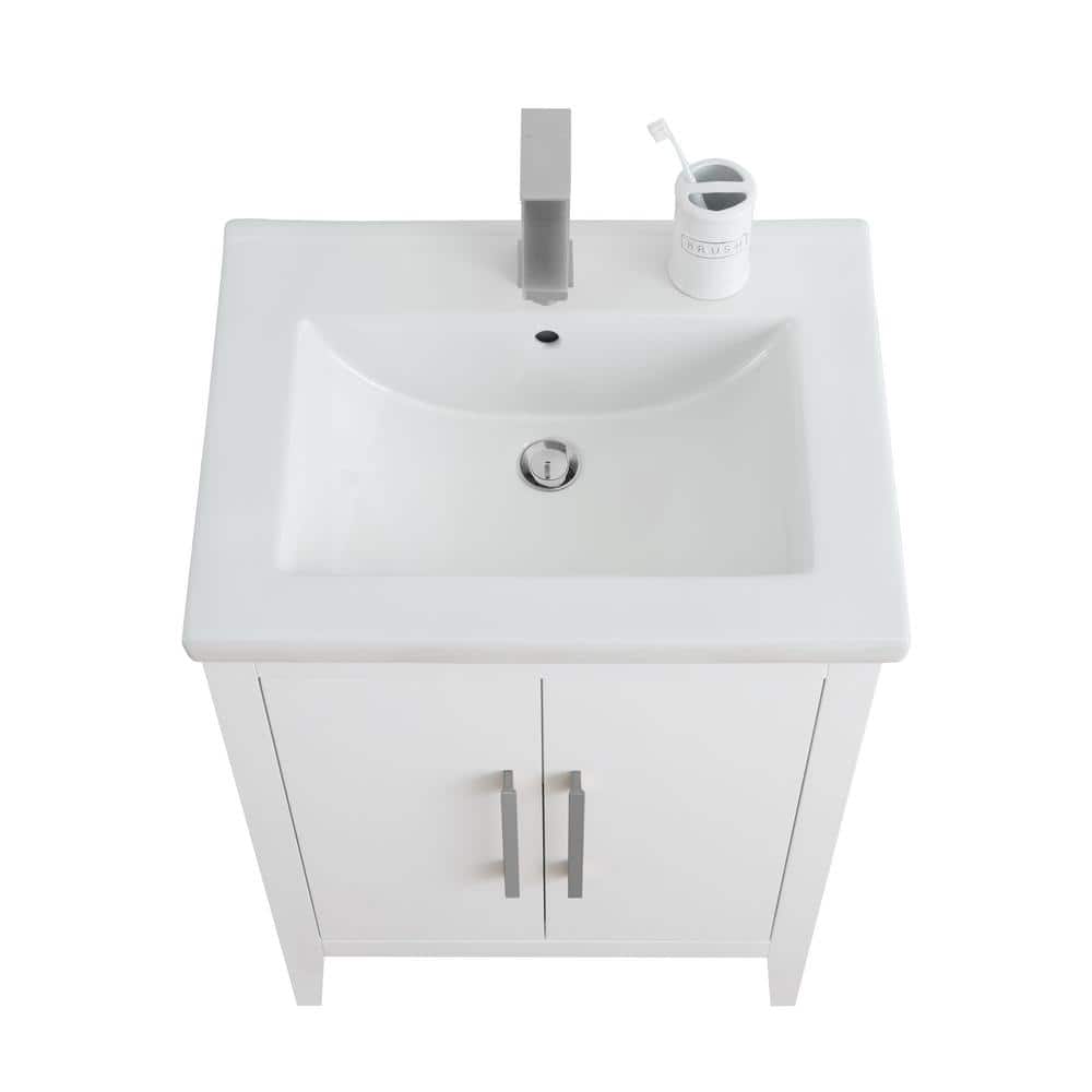 24" White Single Sink Bathroom Vanity with Ceramic Top