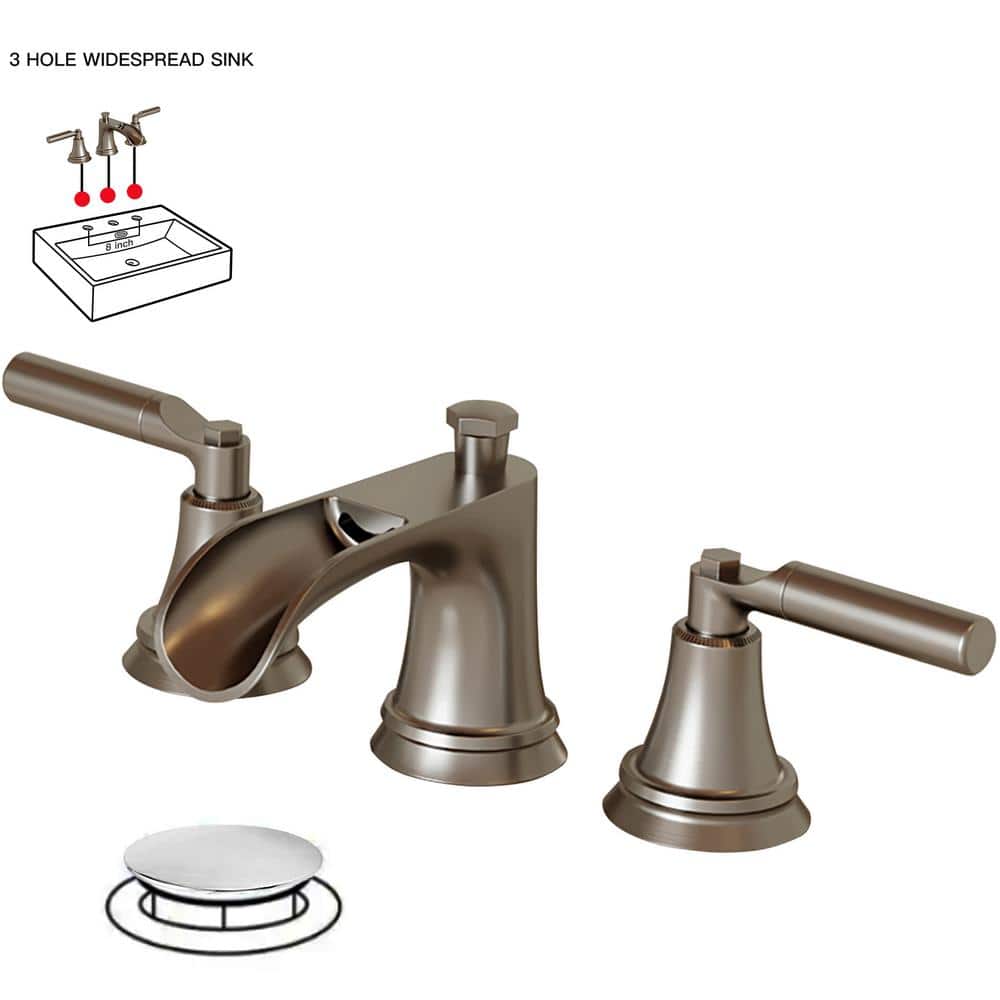 Brushed Nickel 8 in. Widespread Double-Handle Waterfall Bathroom Faucet