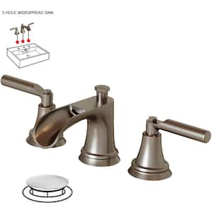 8 in. Widespread Double-Handle 3-Hole Waterfall Bathroom Faucet Water-Saving with Metal Drain in Brushed Nickel