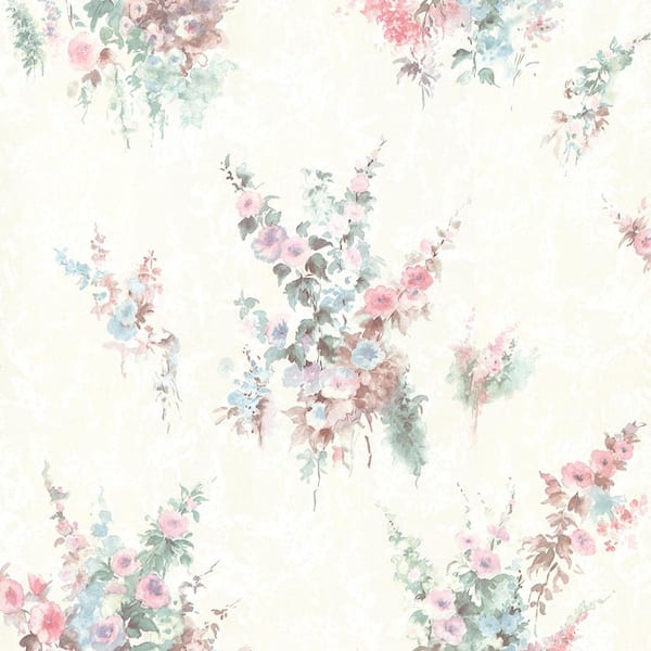 Brewster Quinn Pink Bouquet Floral Wallpaper