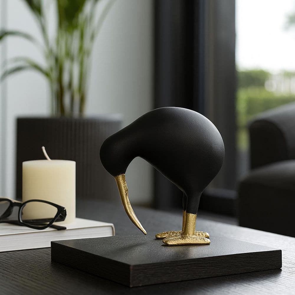 Liv & Skye Black 6 in. x 6 in. Metal Kiwi Bird Figurine in Modern