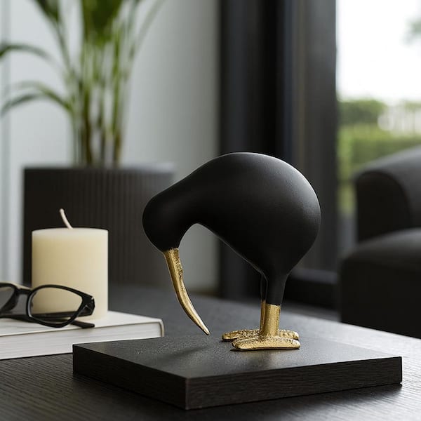 Liv & Skye Black 6 in. x 6 in. Metal Kiwi Bird Figurine in Modern