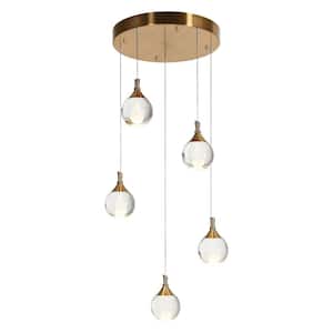 Dsenlupor 5-Light Integrated LED Plating Brass Cluster Chandelier with Clear Glass