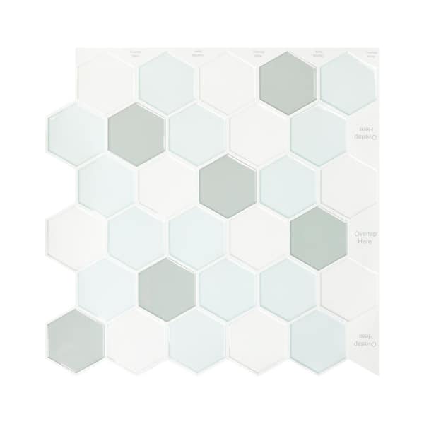 Hexagon Peel and Stick Backsplash 12in. x 12 in. Vinyl Stick on Wall Tile for Kitchen Fireplace and RV in Gray, 10 Tiles
