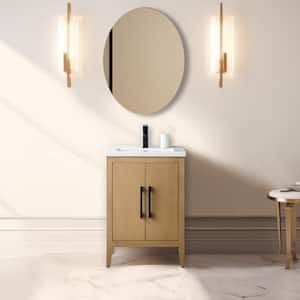 24 in. W x 18.5 in D x 34 in. H Single Sink Bathroom Vanity Cabinet in Natural Oak with Ceramic Top