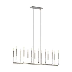 14-Light Polished Nickel Minimalist Modern Hanging Candlestick Linear Island Chandelier