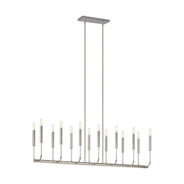 Generation Lighting 14-Light Polished Nickel Minimalist Modern Hanging Candlestick Linear Island Chandelier
