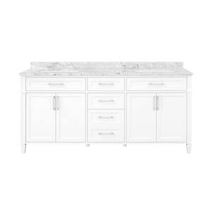 Caville 72 in. W x 22 in. D x 34.50 in. H Bath Vanity in White with Carrara Marble Top