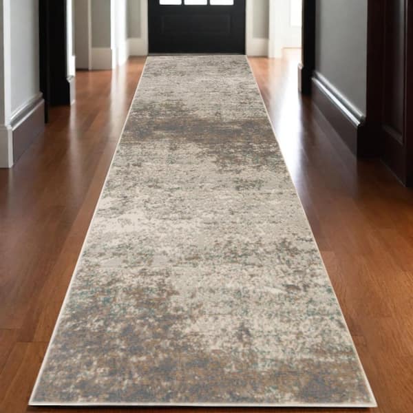 2 X 10 Gray Abstract Washable Area Rug Runner Rug