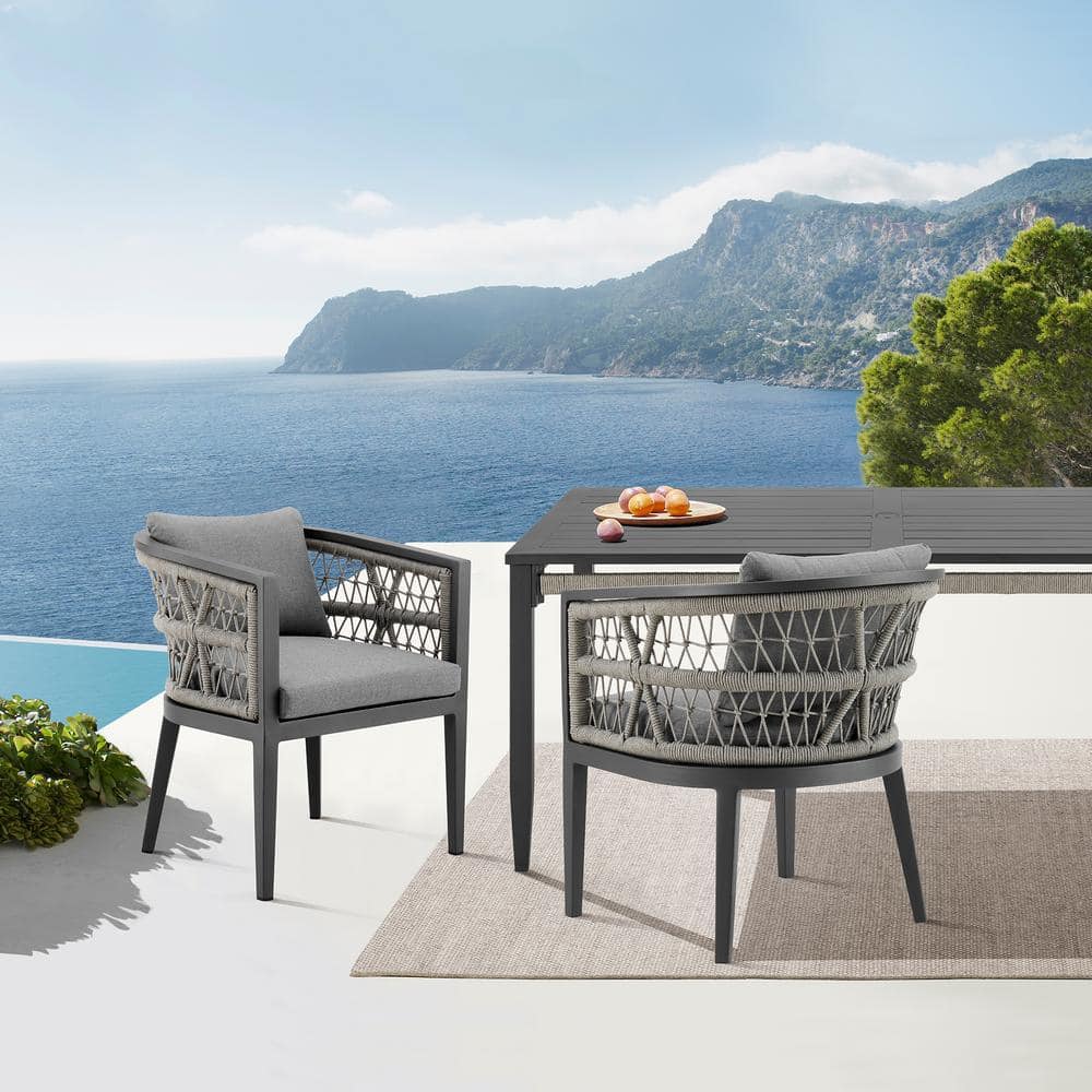 Zella Gray Aluminum Outdoor Dining Arm Chair with Cushions