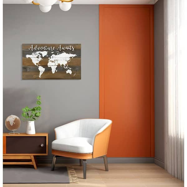 PARISLOFT Farmhouse Adventure Awaits World Map Wood Wall