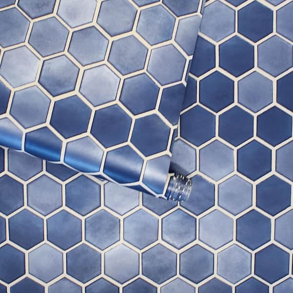 Tempaper Metallic Sapphire Hexagon Tile Vinyl Peel and Stick