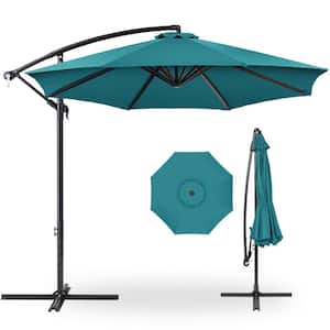 10 ft. Aluminum Offset Round Cantilever Patio Umbrella with Easy Tilt Adjustment in Cerulean