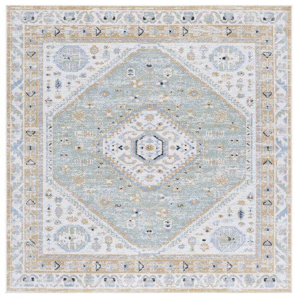 Bayside 7 ft. x 7 ft. Gold/Green Traditional Medallion Square Area Rug