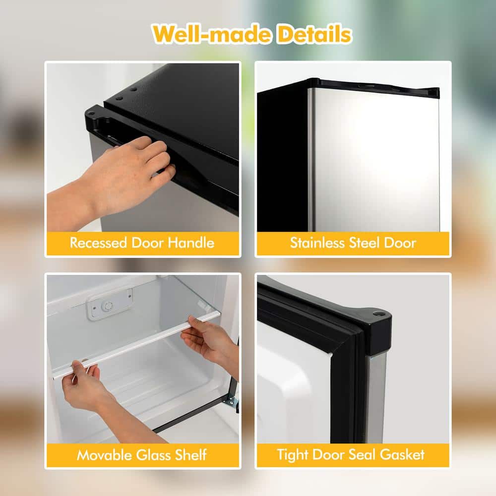 Compact Silver Stainless Steel Upright Freezer with Adjustable Shelves