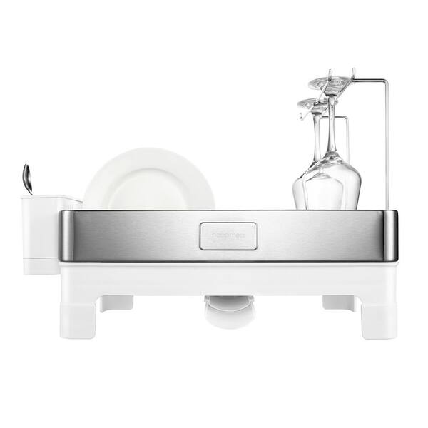 happimess Simple 20.5 in. Stainless Steel/White with Swivel Spout Tray and  Wine Glass Holder, Dish Rack DSH1003B - The Home Depot
