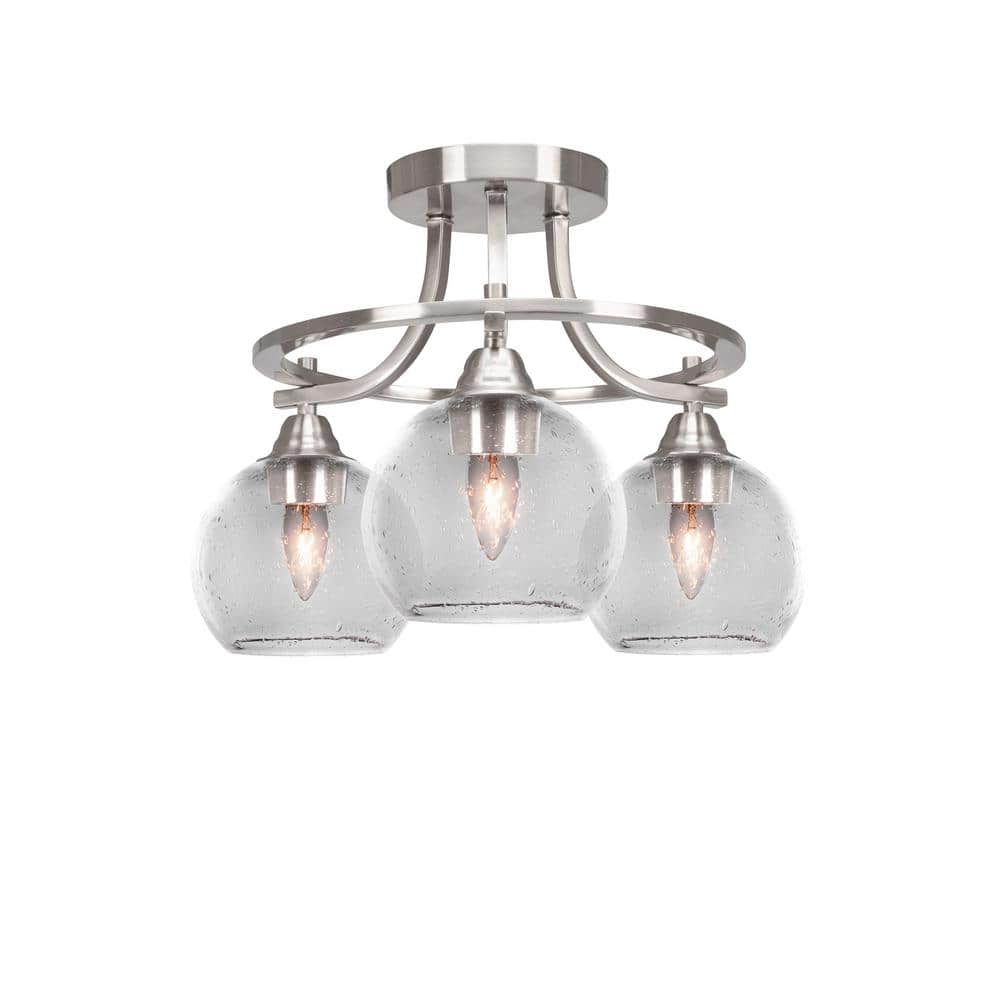 Madison 15.5 in. 3-Light Brushed Nickel Semi-Flush Mount with Clear Bubble 