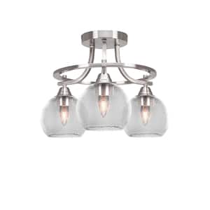 Madison 15.5 in. 3-Light Brushed Nickel Semi-Flush Mount with Clear Bubble Glass Shade