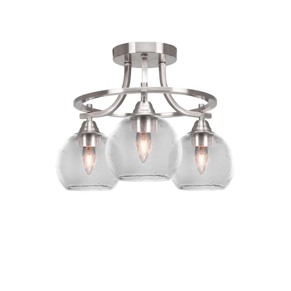 Unbranded Madison 15.5 in. 3-Light Brushed Nickel Semi-Flush Mount with Clear Bubble Glass Shade
