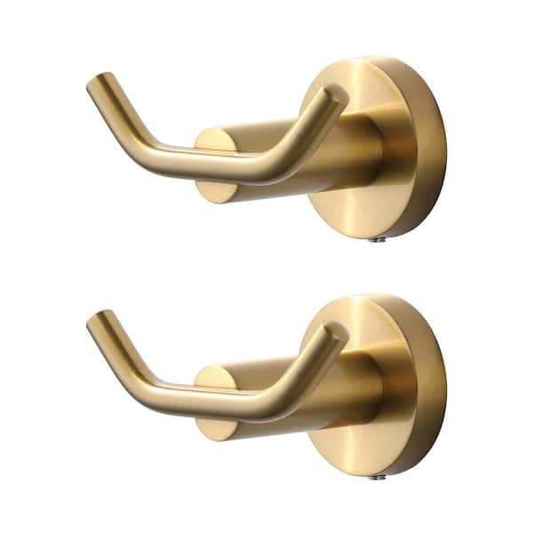 WOWOW Knob Hook Double Robe/Towel Hook in Brushed Gold (2-Pack)