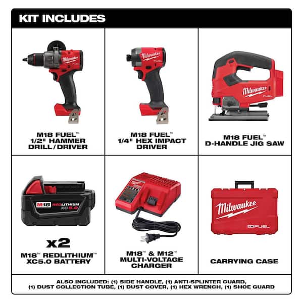M18 FUEL 18-V Lithium-Ion Brushless Cordless Hammer Drill and Impact Driver Combo Kit (2-Tool) with Jigsaw