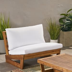 Figi Teak Wood Outdoor Patio Lounge Chair with White Cushion