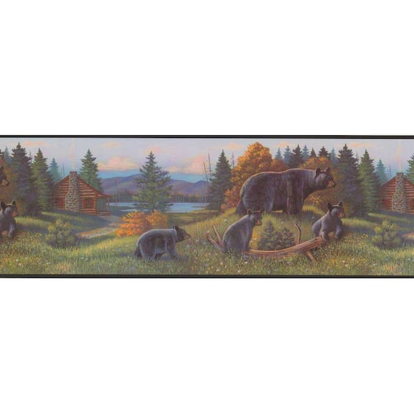 York Wallcoverings Lake Forest Lodge Black Bear Wallpaper Border