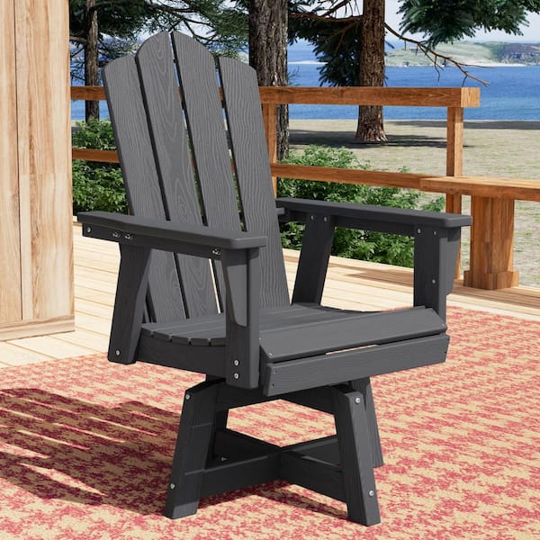 HDPE Outdoor Swivel Dining Chair Gray HDPE Frame Swivel Dining Chair with Cloud Backrest