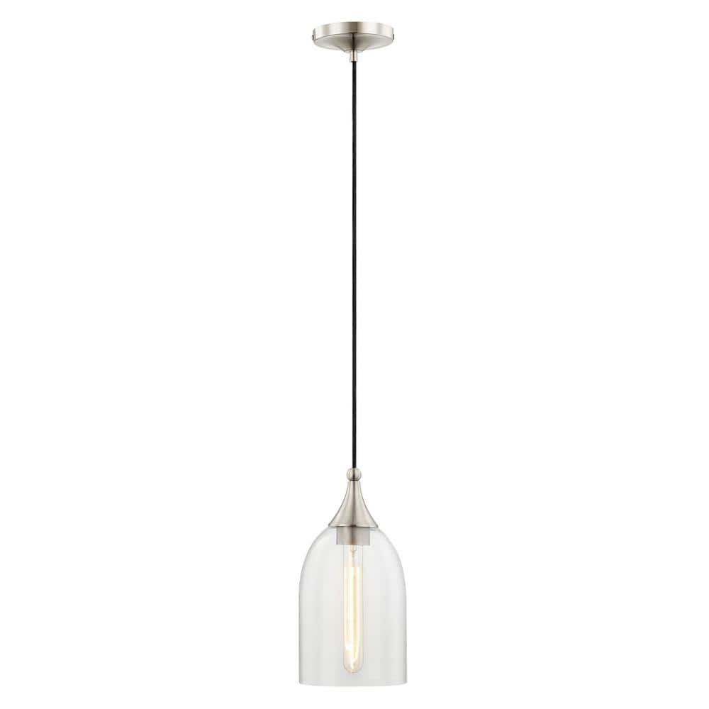 Coastal Brushed Nickel Mini Pendant with Clear Glass Shade