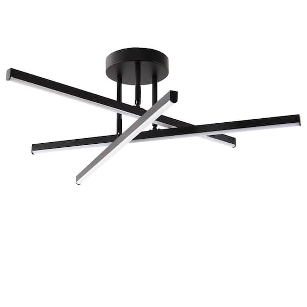 3-Light Black LED Sputnik Ceiling Light, Modern Semi-Flush Mount Chandelier 3000K for Dining Room, Study, Entryway